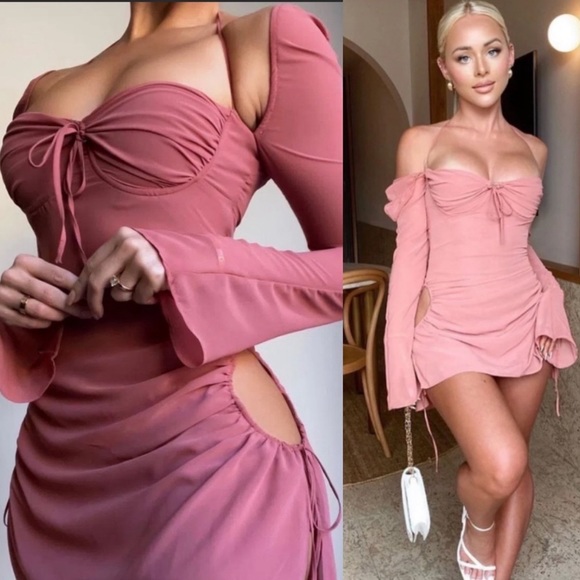 HOUSE OF CB‎ 'Baby 'Pink Chiffon Cutout Halter Mini Dress/Size XL - Picture 4 of 16